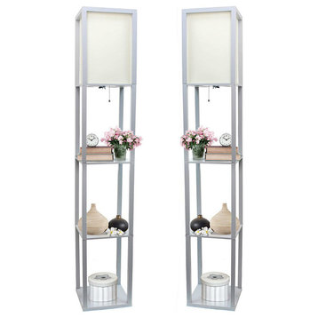 Gray Etagere Organizer Storage Shelf Floor Lamp With Linen Shade,Gray, Pack of 2