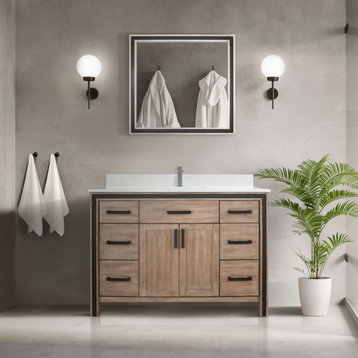 Lexora Ziva Bathroom Vanity, Rustic Barnwood, 48" Single Sink, Without Top, Vanity Only