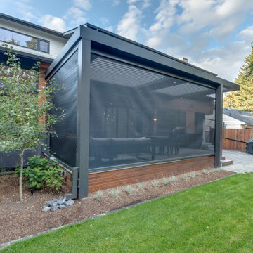 StruXure Adjustable Pergola Over Seating Area with Phantom Motorized Screens