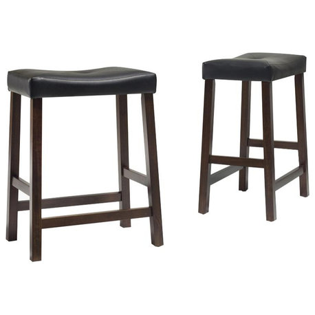 Upholstered Saddle Seat 2Pc Counter Stool Set Mahogany and Black