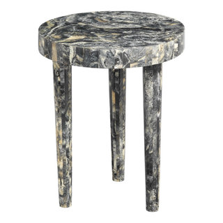 Elegant Marbleized Swirl Black Resin Accent Table 20