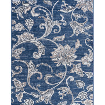 Garland Transitional Floral Navy Rectangle Area Rug, 4'x5'