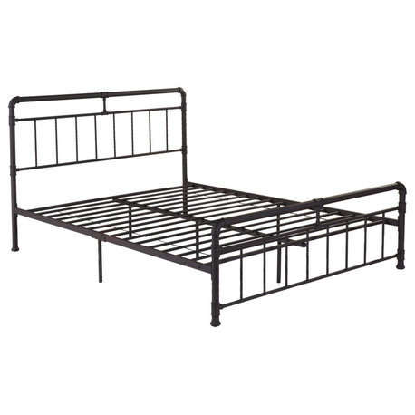 GDF Studio Sally Industrial Queen Iron Bed Frame, Hammered Copper