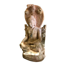 Mogul Interior - Garden Sculpture- Large Buddha Stone Statue Asian Art Patio Decor, Earth Touchin - Decorative Objects And Figurines