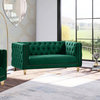 Michelle Fabric Upholstered Chair, Gold Iron Legs, Green, Velvet, Loveseat