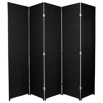6' Tall Woven Fiber Room Divider, 5 Panel, Black