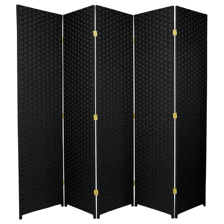 6' Tall Woven Fiber Room Divider, 5 Panel, Black