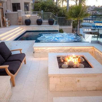 Limestone Built-In Benches and Fire Pit