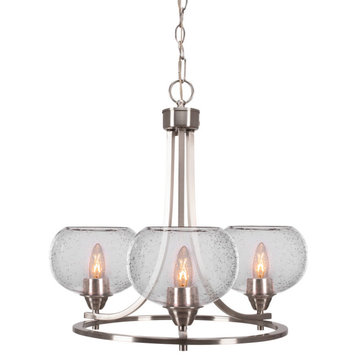 Paramount Uplight 3-Light Chandelier, Brushed Nickel, 7" Clear Bubble Glass