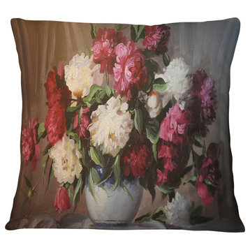 Bouquet of Blooming Peonies Floral Throw Pillow, 18"x18"