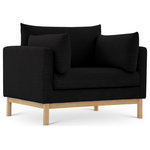 Meridian Furniture - Langham Linen Textured Fabric Upholstered Chair, Black - Let the cares of the day drift away when you're relaxed from the comfortable confines of this Lanham black linen textured fabric chair. The boxy design is modern and chic with a mid-century vibe, and the chair rests on a solid wood frame for impeccable durability. Black linen textured fabric upholstery covers the sides, back, and cushions of the chair, while two plump pillows on either side make it an extra comfy seating option that everyone loves.