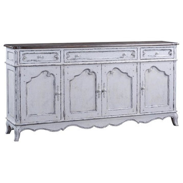 Sideboard French Country Scalloped Raised Panels Antiqued White