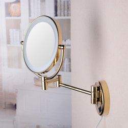 Wall Mounted With LED Light Folding Golden Printed Bathroom Mirror MB012 - Bathroom Mirrors