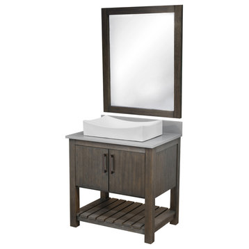 30" Vanity, Smoke Grey Quartz Top, Backsplash, Sink, Drain, and P-Trap, Oil Rubbed Bronze, Mirror Included