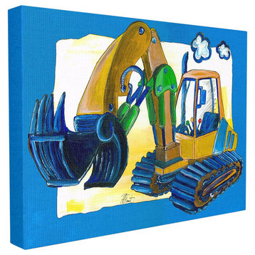 Stupell Industries Yellow Excavator with Blue Border, 30 x 40
