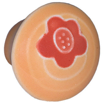 Round Ceramic Flower Knob, Orange and Red