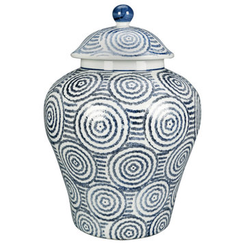 Blue and White Circles 14" Ginger Jar With Lid
