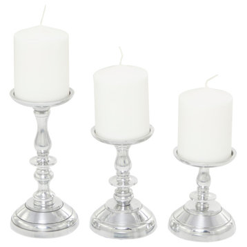 Traditional Silver Aluminum Metal Candle Holder Set 562822