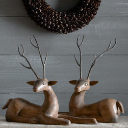 Two Wood Deer With Metal Antlers from Horchow.com - Holiday Accents And Figurines