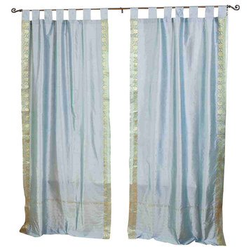 Lined-Gray  Tab Top  Sheer Sari Cafe Curtain / Drape / Panel  -43W x 36L -Pair