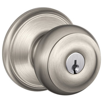 Schlage F51-GEO Georgian Keyed Entry Panic Proof Door Knob Set - Satin Nickel