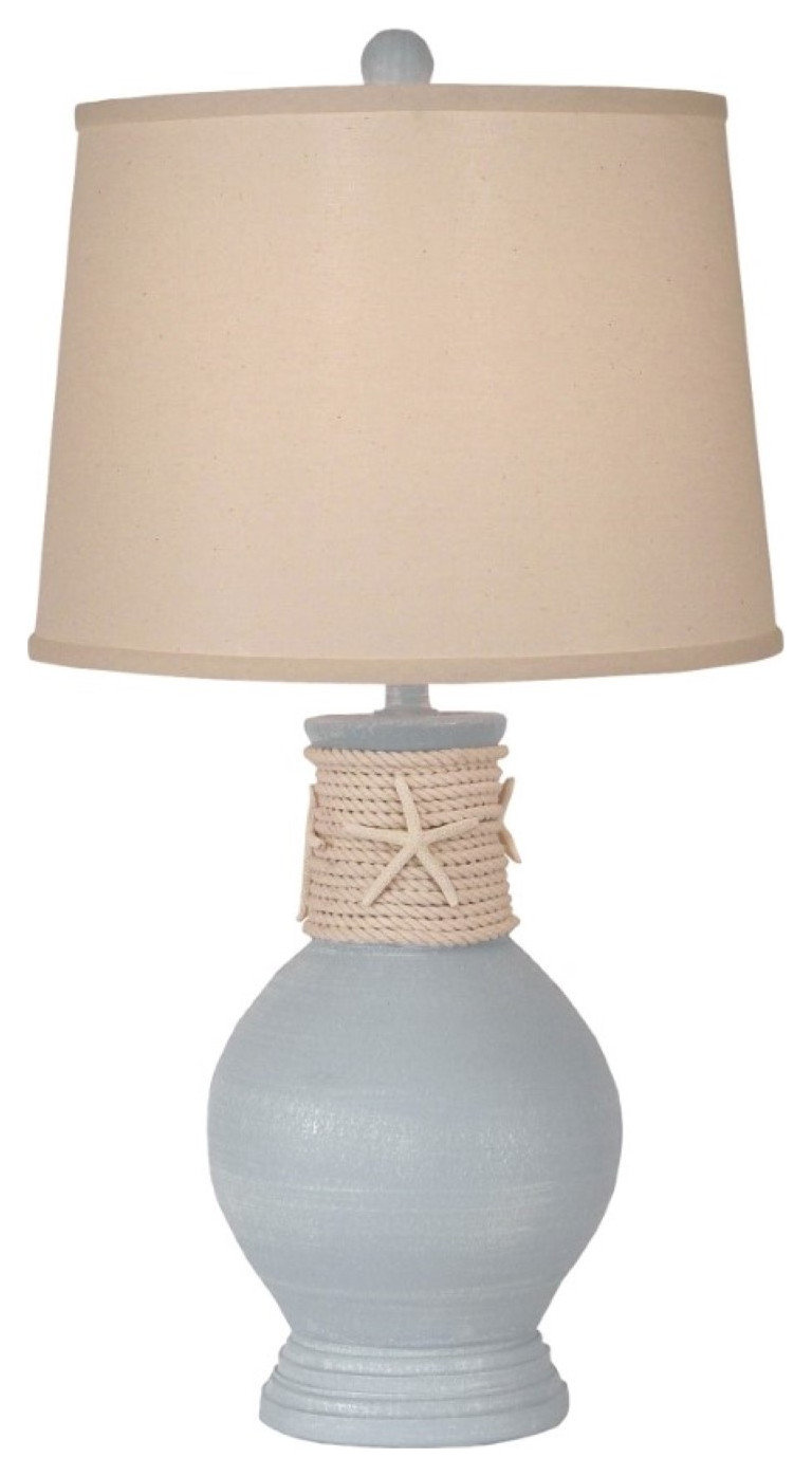 Weathered Seaside Villa Ribbed-Neck Table Lamp With White Rope and ...