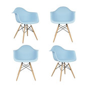 Set of 4 DAW Light Blue Mid Century Modern Dining Armchair, Wood Eiffel Legs