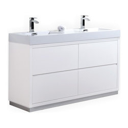 60 inch Double Sink White Finish Free Standing Modern Bathroom Vanity - Bathroom Vanities And Sink Consoles