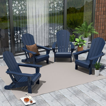 WestinTrends 4PC Outdoor Patio Folding Adirondack Chair Set, Fire Pit Chairs, Navy Blue