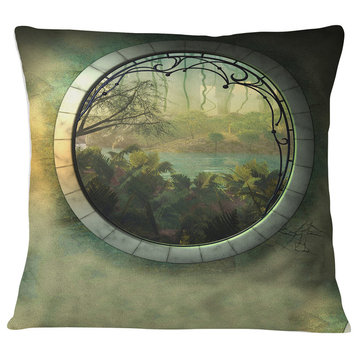 Green Fantasy Landscape with Frame Photography Throw Pillow, 16"x16"