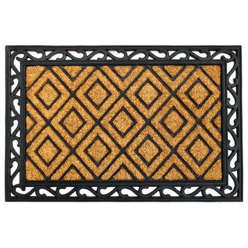 Natural Black Moulded Rubber Coir Diamond Doormat, 24"x36"