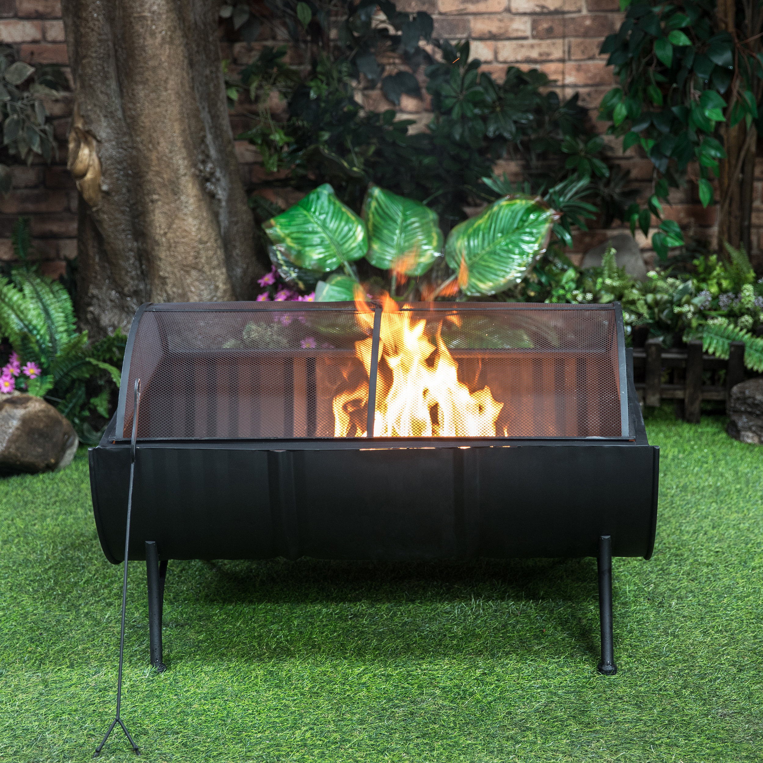 35" Rectangular Outdoor Metal Woodburning Barrel Firepit - Industrial ...