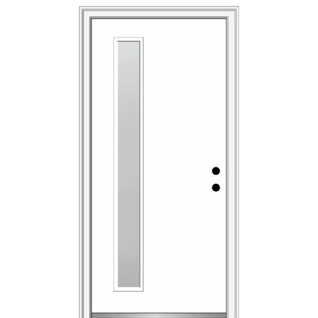 32"x80" 1 Lite Frosted Left-Hand Inswing Primed Fiberglass Door, 6-9/16"