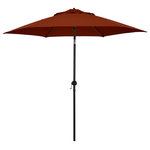 Astella - Astella 9' Round Outdoor Patio Umbrella With Push Tilt, Polyester Brick - This 9-foot steel patio umbrella is perfect for shading your outdoor space. The hexagonal canopy is made of durable polyester fabric and features six steel ribs for support. The crank open mechanism makes it easy to open the umbrella, while the push button tilt allows you to adjust the angle of the canopy to provide optimal shade.