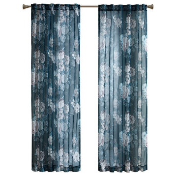 Madison Park Simone Printed Floral Rod Pocket and Back Tab Voile Sheer Curtain