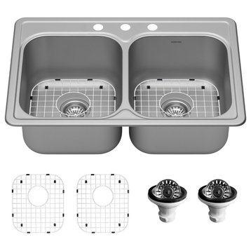 Karran USA PT35-PK1 Profile 33" Drop In Double Basin Stainless - Satin Brushed