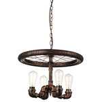 CWI Lighting - Union 4 Light Up Chandelier With Blackened Copper Finish - Wheels and pipes and industrial might. The Union 4 Light Chandelier is ready to make a steampunk scene on wherever you choose to place it. A wheel base frame holds a metal pipe assembly topped with four E26 bulbs. This light source can easily turn your kitchen into a character-rich cooking laboratory or your dining room into a wildly unique  eating place. Feel confident with your purchase and rest assured. This fixture comes with a one year warranty against manufacturers defects to give you peace of mind that your product will be in perfect condition.