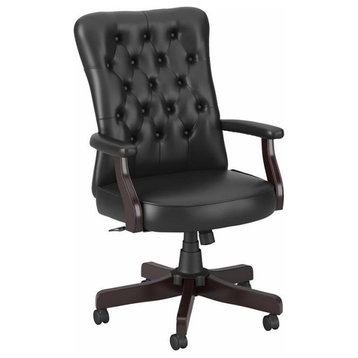 Fairview High Back Tufted Office Chair with Arms in Black Leather