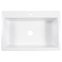 Jackson White Fireclay 33" Single Bowl Drop-In Kitchen Sink, Faucet Kit