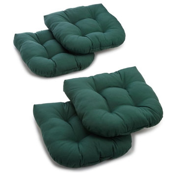 19" U-Shaped Twill Tufted Dining Chair Cushions, Set of 4, Green