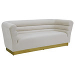 Meridian Furniture - Bellini Velvet Upholstered Sofa, Cream - Add a bit of pizzazz to your living space with this Bellini Cream Velvet Sofa from Meridian Furniture. Rich cream velvet upholstery offers you a luxurious place to curl up with a good book or rest in front of the TV after a long day, while horizontal Channel tufting creates texture and style. Its gold stainless steel base provides solid support, while adding to the sofa's contemporary appearance. Its uniquely curved shape makes this piece a perfect addition to any room in your modern home.