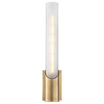 Pylon 1 Light LED Wall Sconce, Aged Brass Finish, Clear, Etched Glass