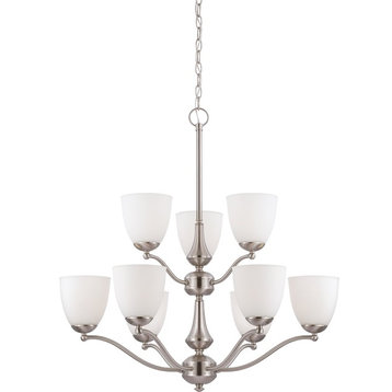 Nuvo Patton 9-Light Brushed Nickel and Frosted Glass Chandelier
