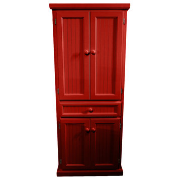 Extra Wide Coastal Kitchen Pantry Cabinet, Persimmon Red