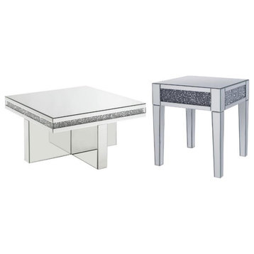 Home Square 2-Piece Set with Coffee Table and End Table in Mirrored