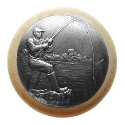 Inviting Home Inc. - Catch of The Day Natural Wood Knob, Unfinished With Antique-Style Pewter - Cabinet And Drawer Knobs