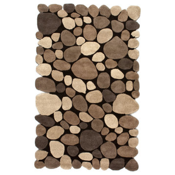 Hand-Carved Stones and Pebbles Wool Rug, Natural, 3'6"x5'6'