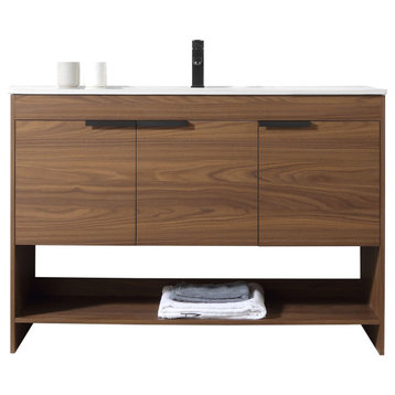 Phoenix Bath Vanity With Ceramic Sink Full assembly Required, Walnut, 48"