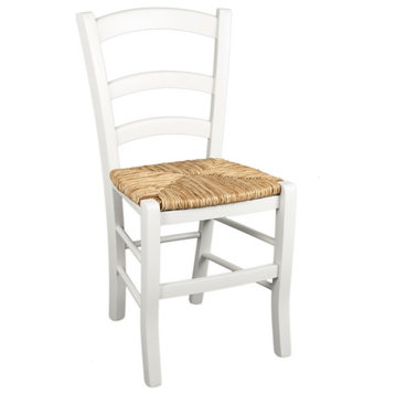 Linon Karsyn Set of Two Wood Side Chairs Ladder Back Rush Seat in White Finish