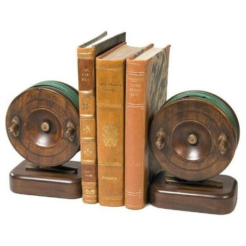 Bookends Bookend MOUNTAIN Lodge Fly Reels From the Past Fishing Resin